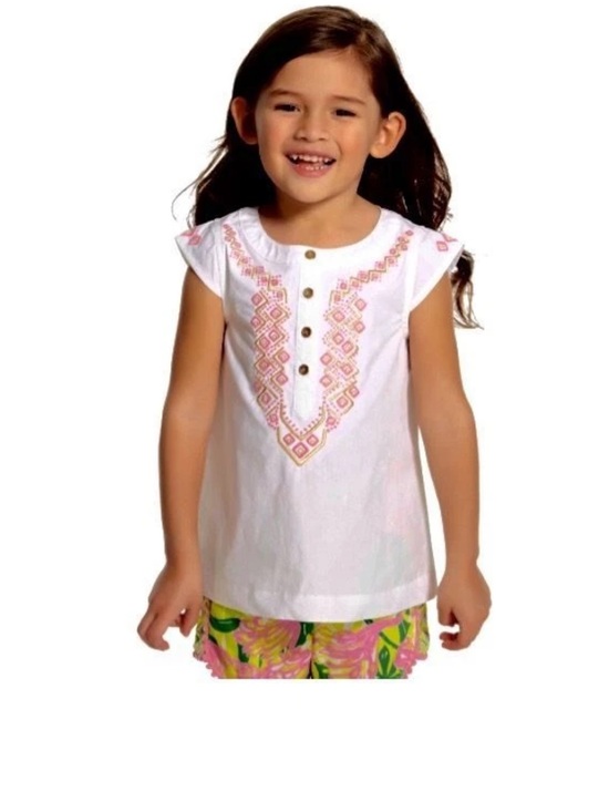 Lilly Pulitzer Other - Lilly Pulitzer White Embroidered Girls Top with Pink Accents
